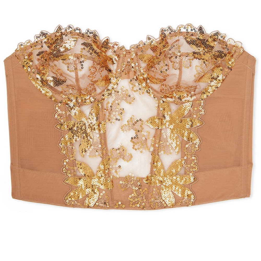 Victoria's Secret Gold Sequined Ziggy Glam Embroidery Unlined Corset Top